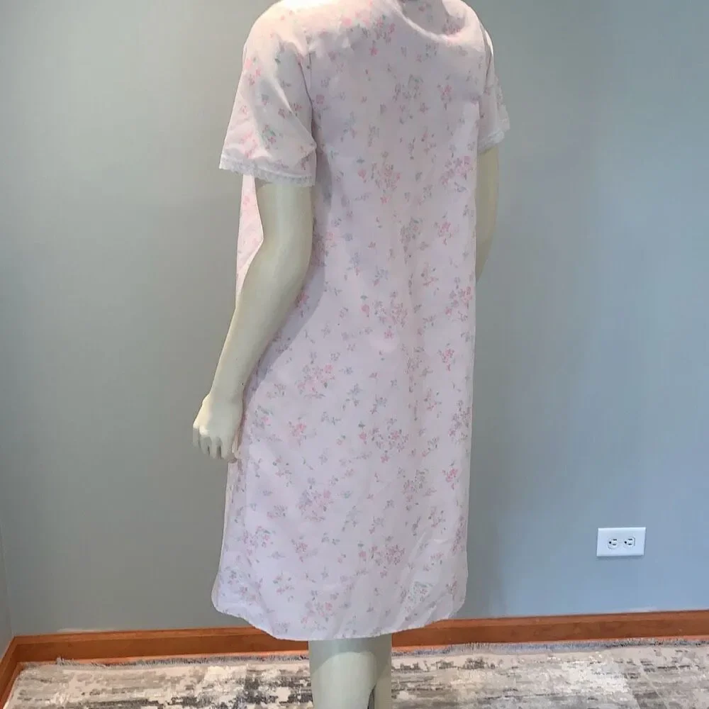 Vintage RIKKI New York Two‎ Piece Cotton Robe and Nightgown Set Size Small